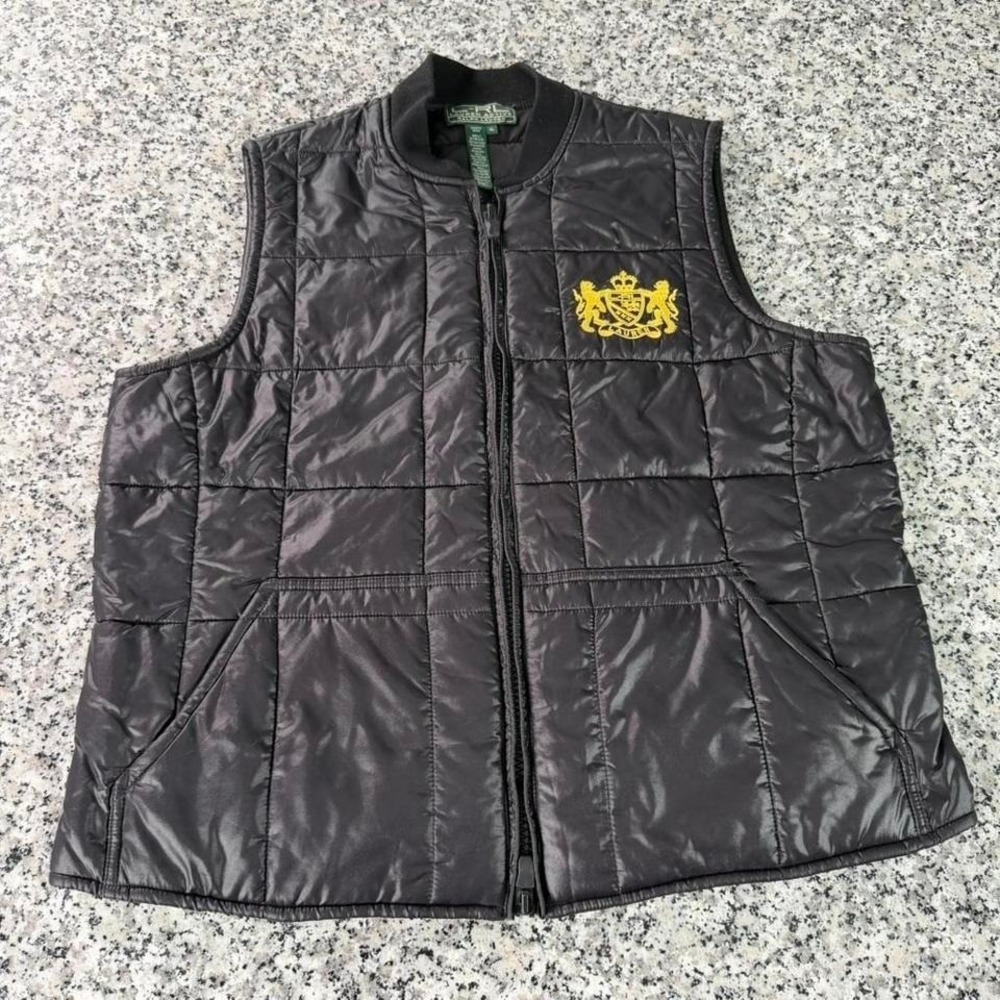 Polo Ralph Lauren Women's Black King Crest Quilted Puffer Gilt Vest XL